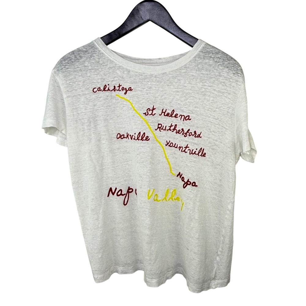 Anthropologie Banner Day Napa Valley Embroidered 100% Linen Tee White Womens M